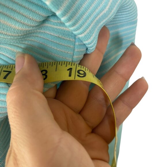 Vintage 60s Blue White Ribbed Long Jacket Medium - Picture 7 of 13